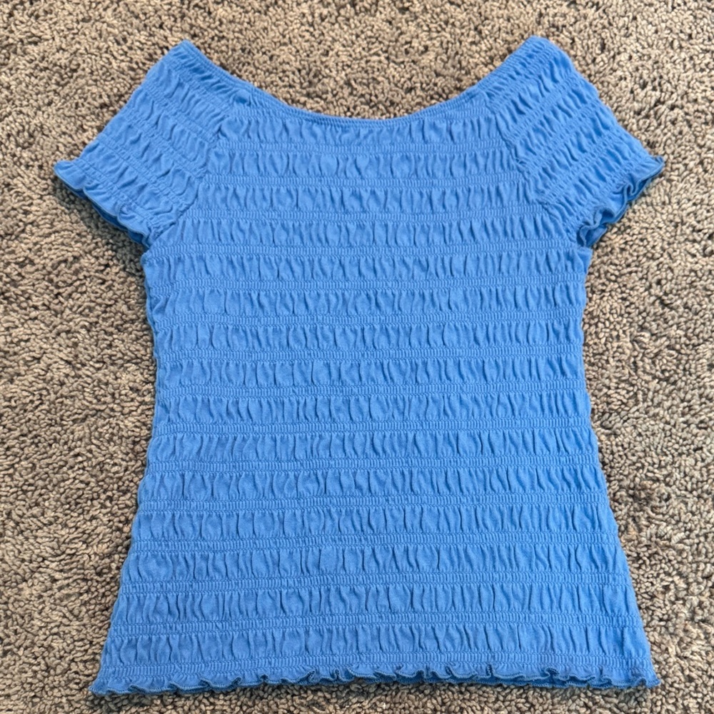 abercrombie kids Light Blue Smocked Short Sleeve Top